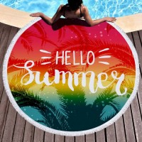 Hot Selling Custom Outdoor Large Digital Printed 150cm Round Microfiber Blanket Pareo Summer Beach Towel With Tassels